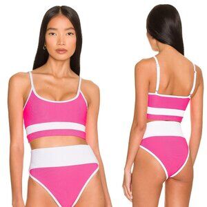New! Beach Riot Eva Pink White Colorblock Sports Bra Swim Top 22676